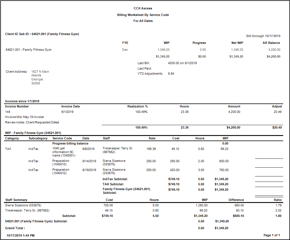 Billing Worksheet By Service Code